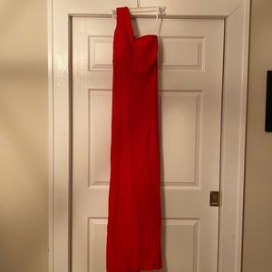 One Shoulder Red Gown